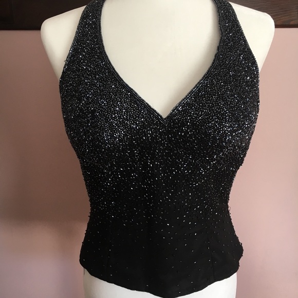 Black beaded halter top - Picture 3 of 6